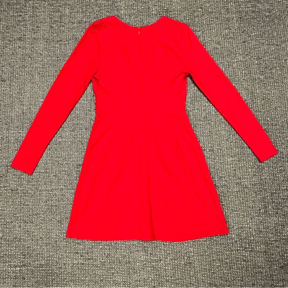 VENUS Red Long-Sleeve Beaded V-Neck Dress - Picture 6 of 9